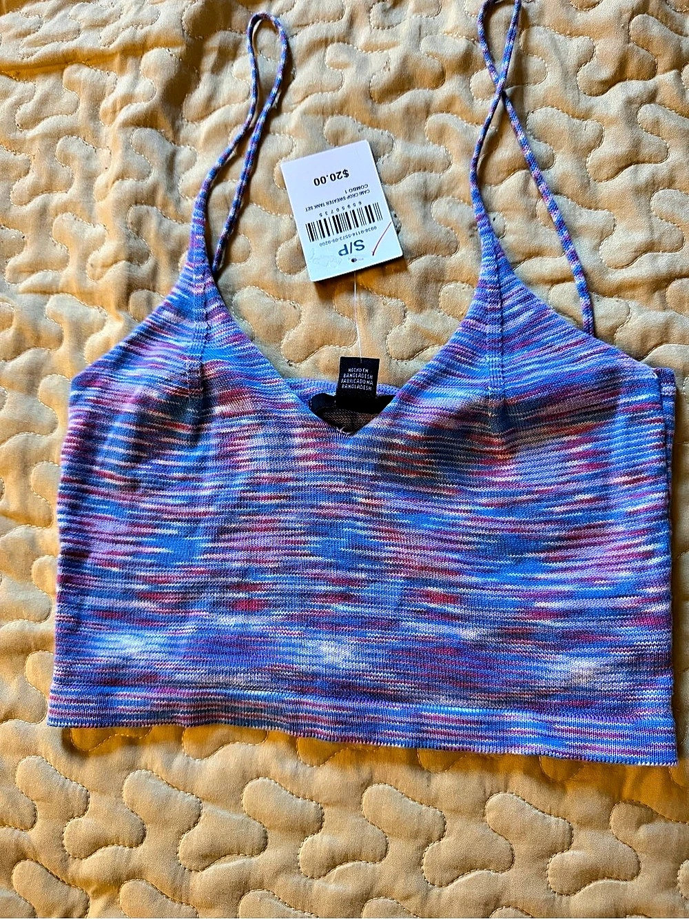 FOREVER 21 Cami Crop Sweater Tank Color Block Blue & Pink Small